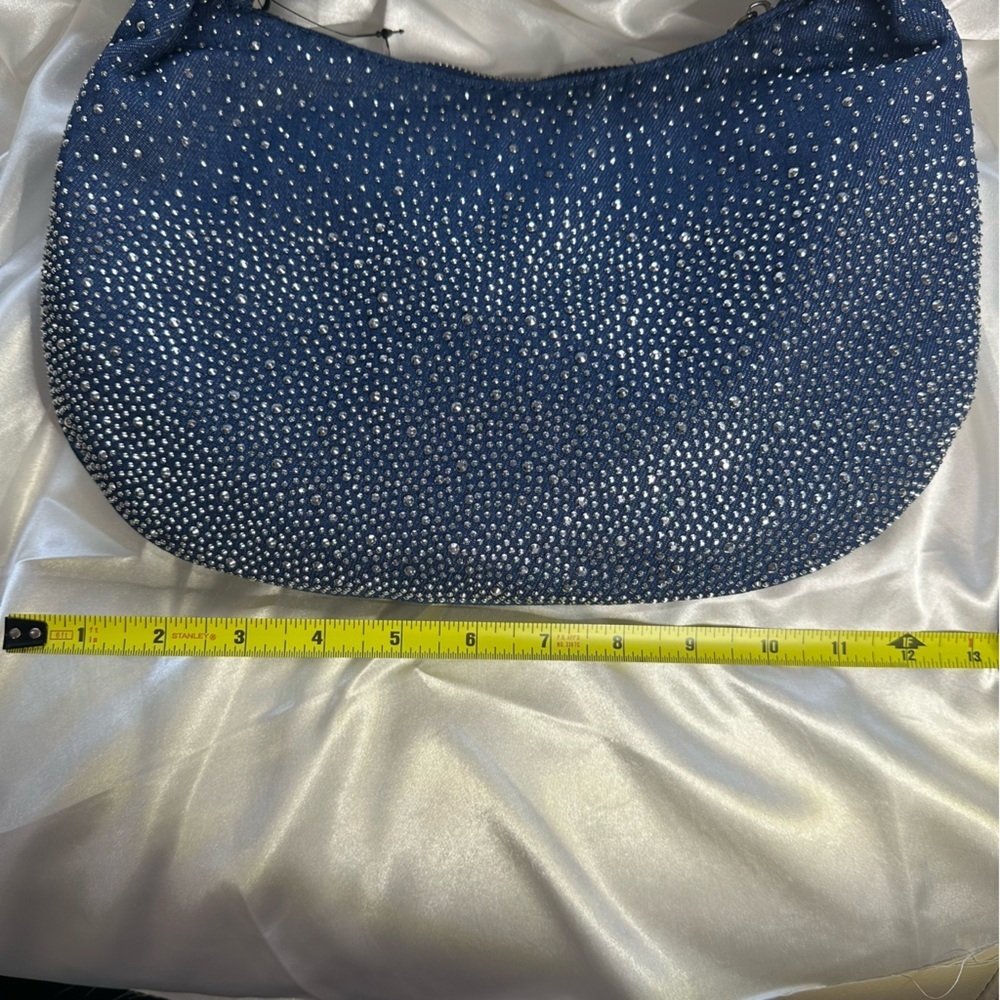 Rhinestone Denim Hobo Shoulder Bag – Sparkle Crossbody Purse Y2K NWT - Picture 8 of 11